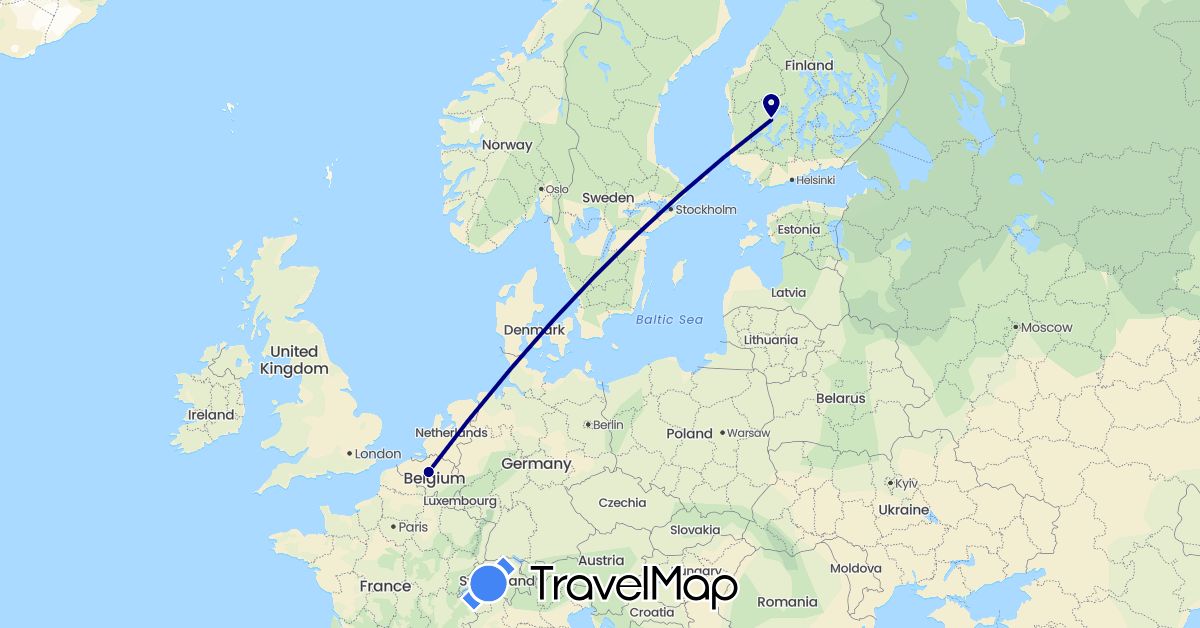 TravelMap itinerary: driving in Belgium, Finland (Europe)